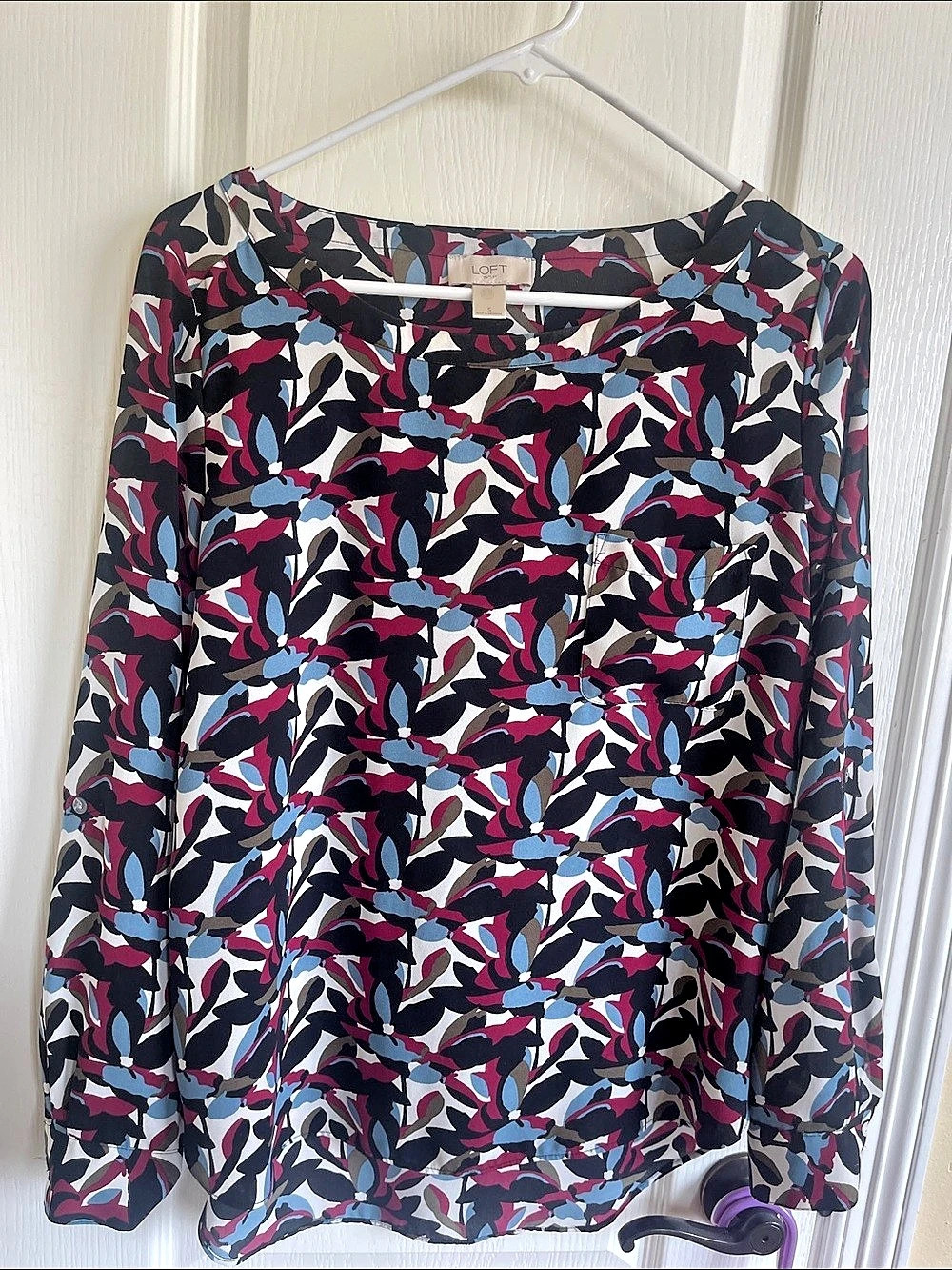 LOFT Floral Long Sleeve Blouse in Black & Pink Size Small Like N